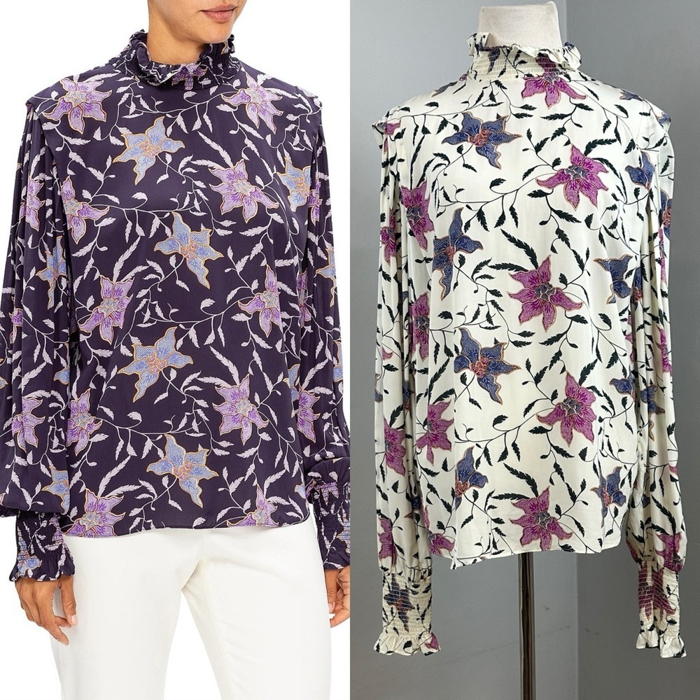NWOT ISABEL MARANT Étoile Yoshi Ruffled Printed Crepe De Chine Blouse Sz 36